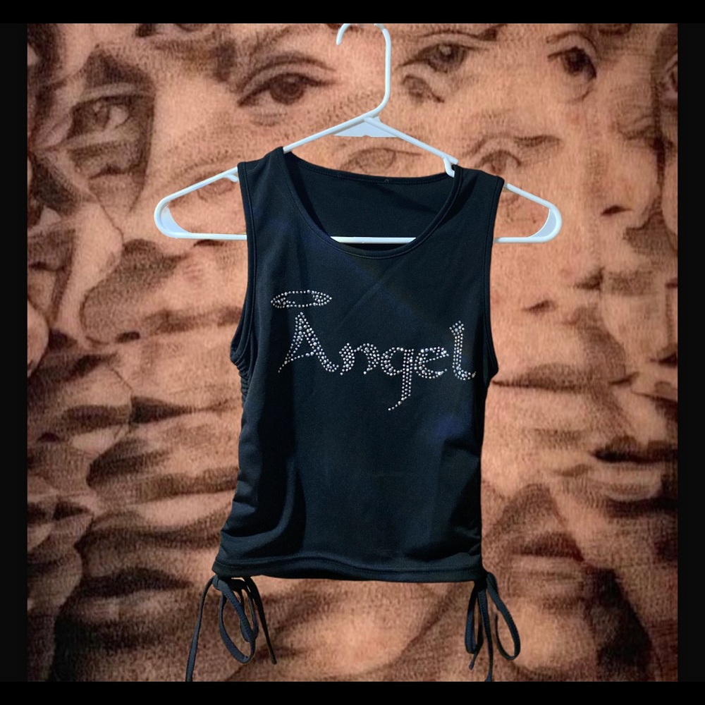 Bedazzled angel black tank